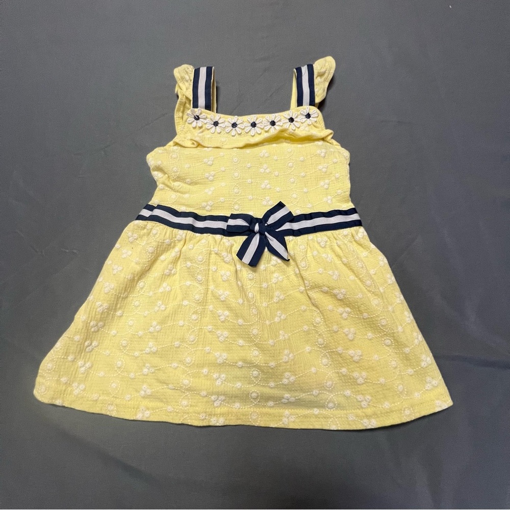 Little Lass Yellow Eyelet Tunic Top Girls Size 6 Bow Strap Daisy